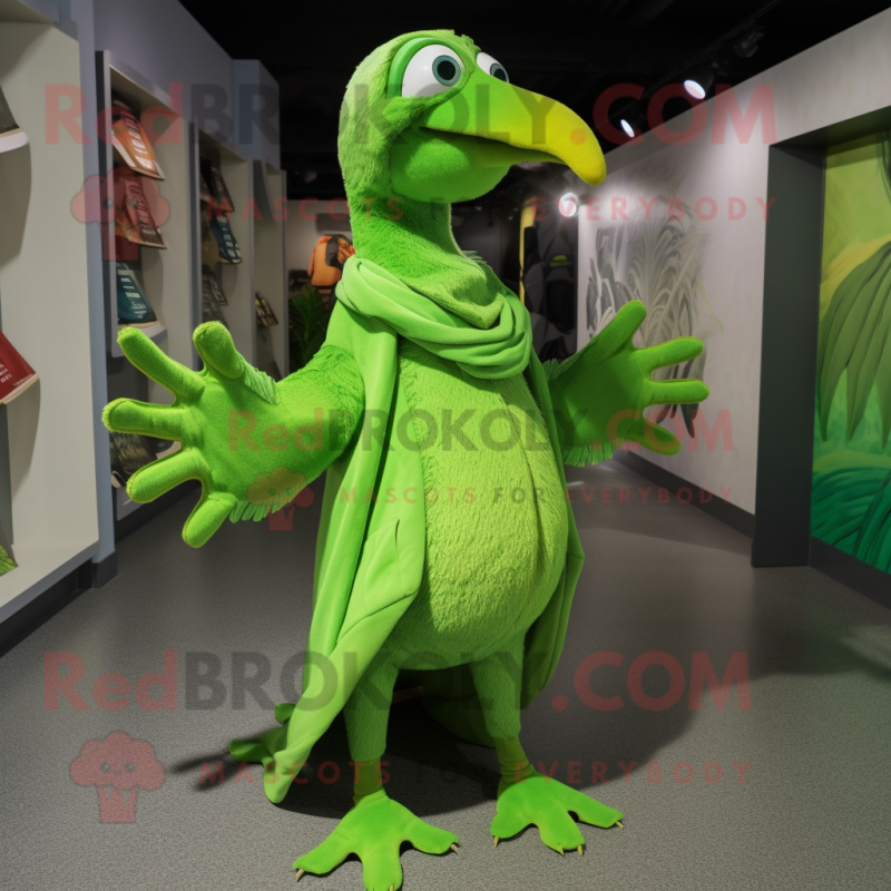 Lime Green Archeopteryx mascot costume character dressed with a Cover-up and Foot pads