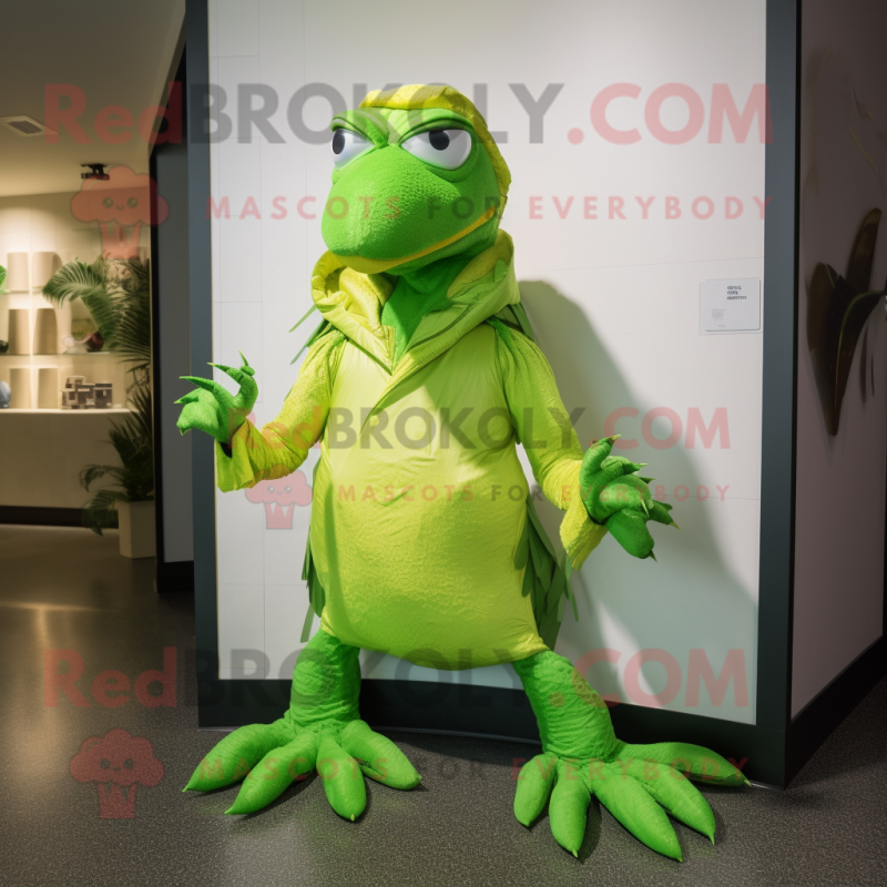 Lime Green Archeopteryx mascot costume character dressed with a Cover-up and Foot pads