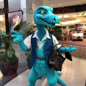 Teal Velociraptor maskot...