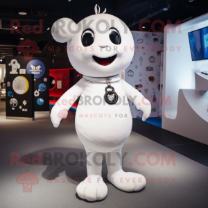 White But mascot costume character dressed with a Leggings and Lapel pins