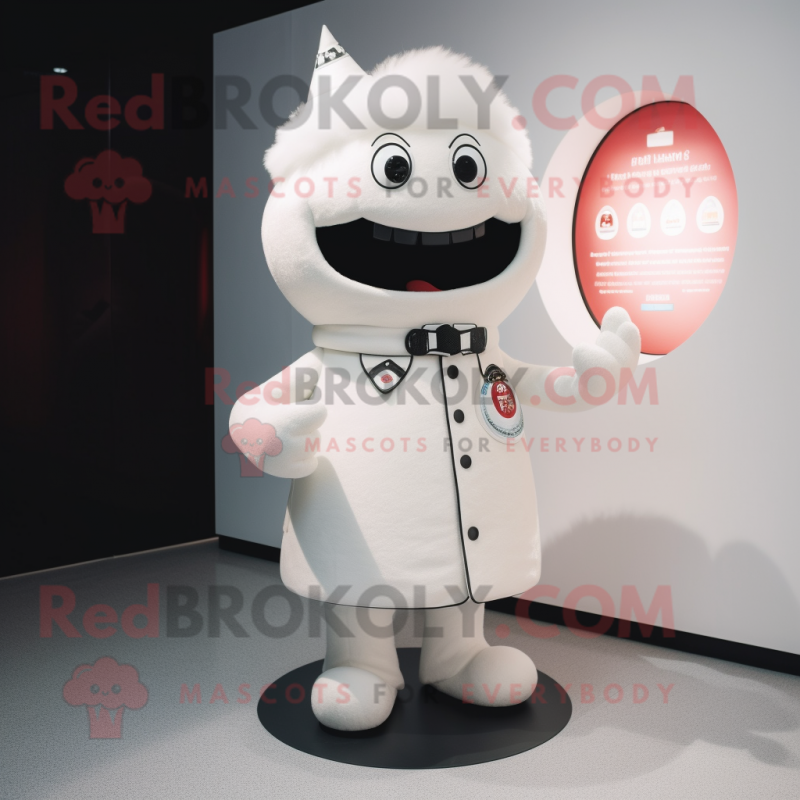 White But mascot costume character dressed with a Leggings and Lapel pins White But mascot costume character dressed with a Leggings and Lapel pins