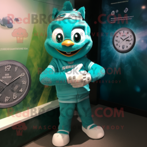 Teal Wrist Watch mascot costume character dressed with a Romper and Bracelet watches