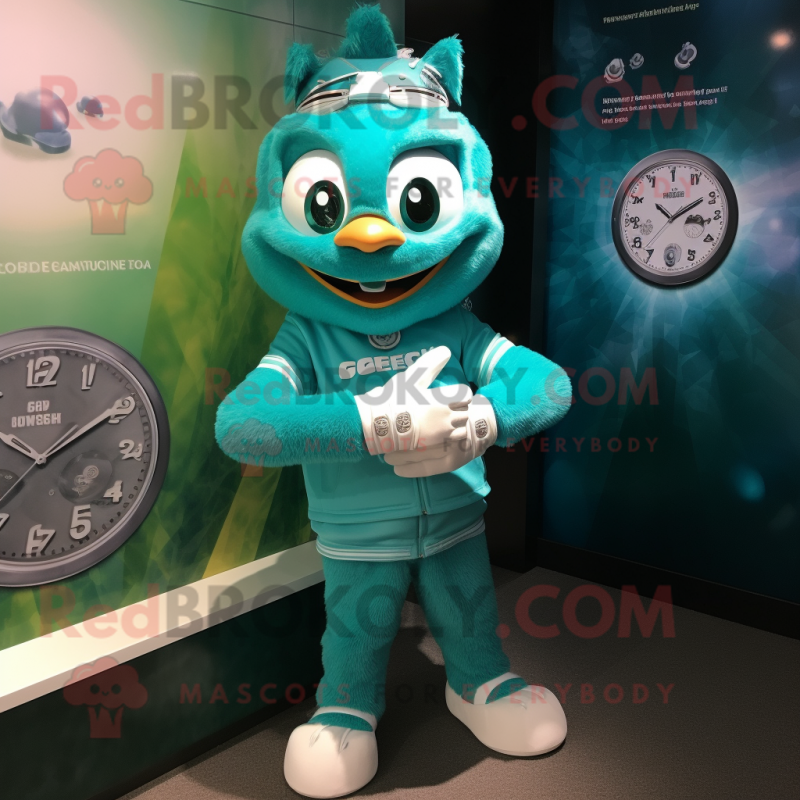 Teal Wrist Watch mascot costume character dressed with a Romper and Bracelet watches