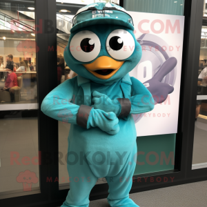 Teal Wrist Watch mascot costume character dressed with a Romper and Bracelet watches