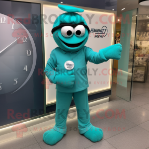 Teal Wrist Watch mascot costume character dressed with a Romper and Bracelet watches