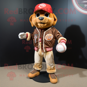 Rust Baseball Ball mascot costume character dressed with a Moto Jacket and Scarves