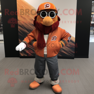 Rust Baseball Ball mascot costume character dressed with a Moto Jacket and Scarves