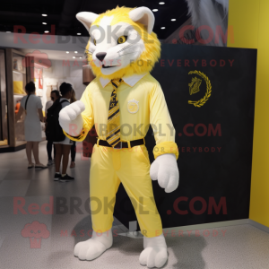 Lemon Yellow Lynx mascot costume character dressed with a Polo Tee and Tie pins