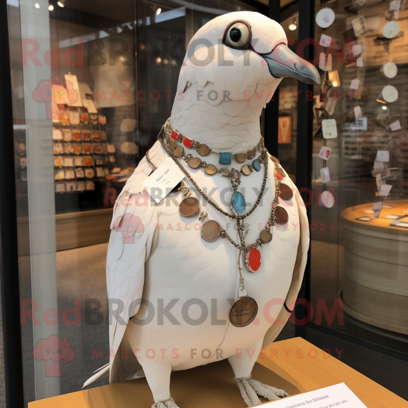 White Passenger Pigeon mascot costume character dressed with a Playsuit and Necklaces