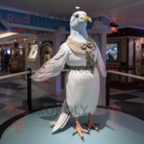 White Passenger Pigeon mascot costume character dressed with a Playsuit and Necklaces