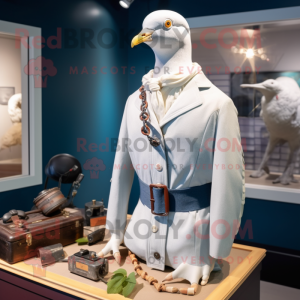 White Passenger Pigeon mascot costume character dressed with a Playsuit and Necklaces