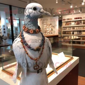 White Passenger Pigeon mascot costume character dressed with a Playsuit and Necklaces