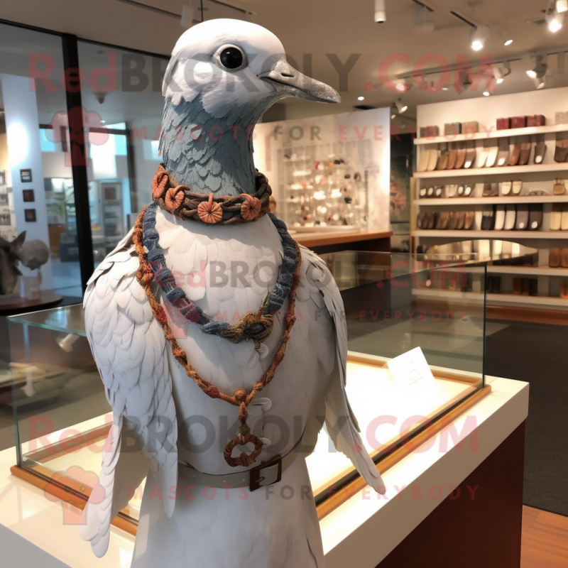 White Passenger Pigeon mascot costume character dressed with a Playsuit and Necklaces