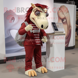 Maroon Quagga mascot costume character dressed with a Skinny Jeans and Wallets