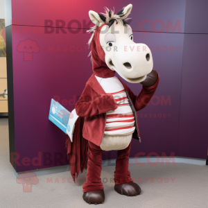 Maroon Quagga mascot costume character dressed with a Skinny Jeans and Wallets