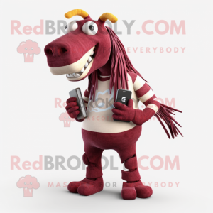 Maroon Quagga mascot costume character dressed with a Skinny Jeans and Wallets