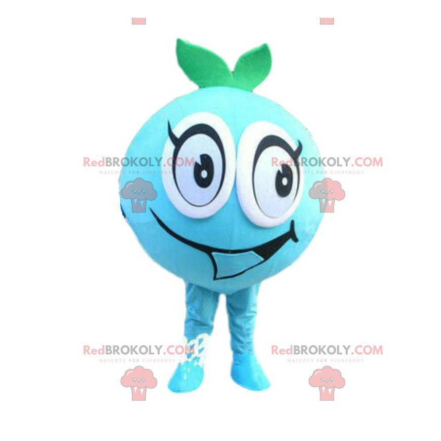 Mascote de mirtilo, fantasia de fruta azul, fruta vermelha -