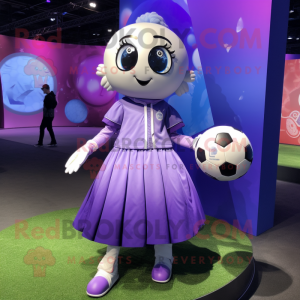 Lavender Soccer Ball mascot costume character dressed with a A-Line Skirt and Watches