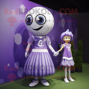 Lavender Soccer Ball mascot costume character dressed with a A-Line Skirt and Watches