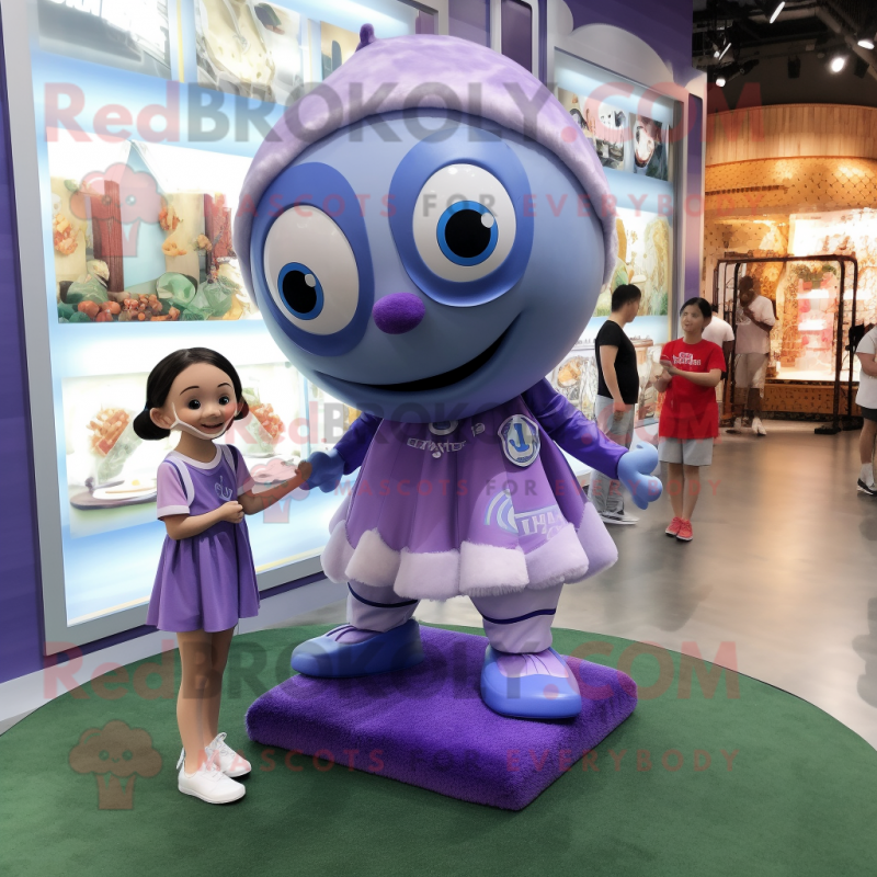 Lavender Soccer Ball mascot costume character dressed with a A-Line Skirt and Watches