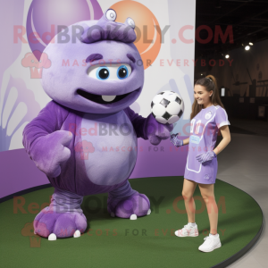 Lavender Soccer Ball mascot costume character dressed with a A-Line Skirt and Watches