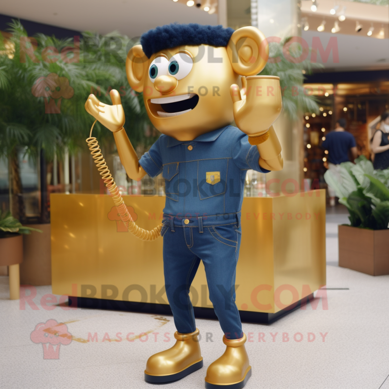 Gold Phone mascot costume character dressed with a Denim Shorts and Cufflinks Gold Phone mascot costume character dressed with a Denim Shorts and Cufflinks