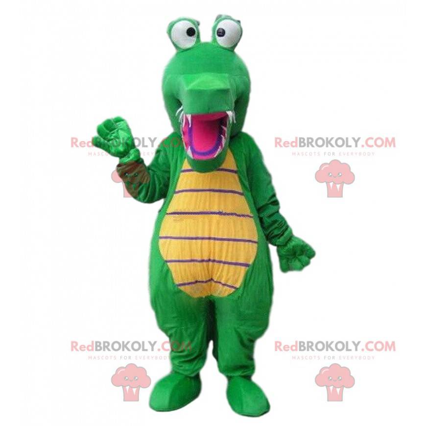 Mascota de cocodrilo verde y amarillo, disfraz de cocodrilo -