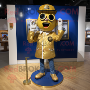 Gold Phone mascot costume character dressed with a Denim Shorts and Cufflinks