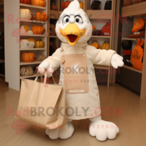 Cream Turkey mascot costume character dressed with a Romper and Tote bags