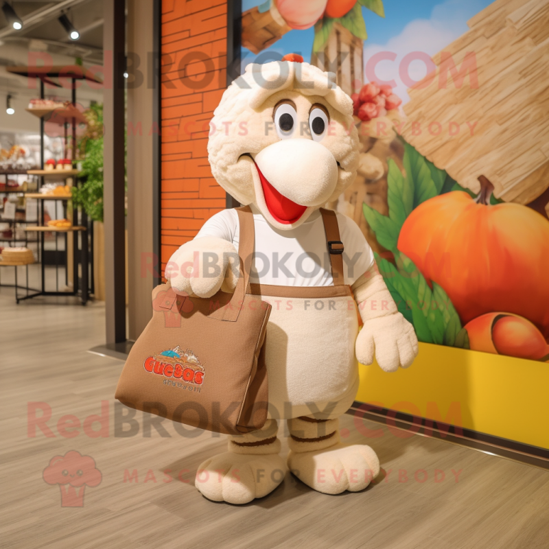 Cream Turkey mascot costume character dressed with a Romper and Tote bags