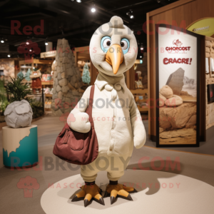 Cream Turkey mascot costume character dressed with a Romper and Tote bags