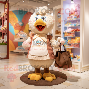Cream Turkey mascot costume character dressed with a Romper and Tote bags