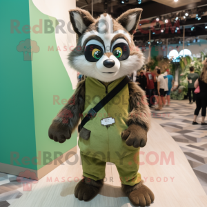 Olive Raccoon maskot kostym...