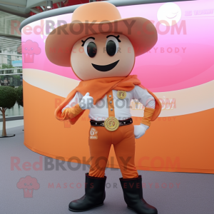 Peach Cowboy mascot costume character dressed with a Capri Pants and Cufflinks