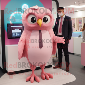 Pink Owl mascot costume character dressed with a Suit Pants and Watches