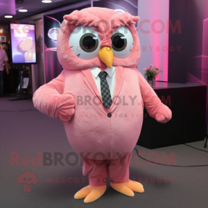 Pink Owl mascot costume character dressed with a Suit Pants and Watches