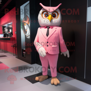 Pink Owl mascot costume character dressed with a Suit Pants and Watches