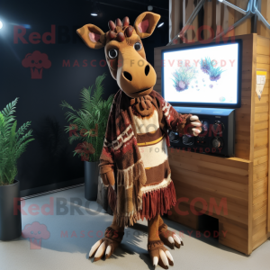 Brown Okapi mascot costume character dressed with a Cardigan and Hairpins