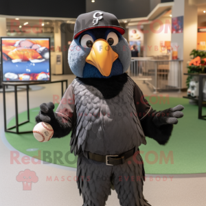 Black Parrot mascot costume character dressed with a Baseball Tee and Earrings