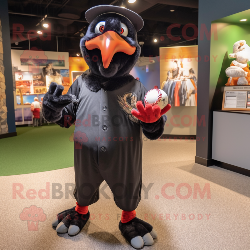 Black Parrot mascot costume character dressed with a Baseball Tee and Earrings Black Parrot mascot costume character dressed with a Baseball Tee and Earrings