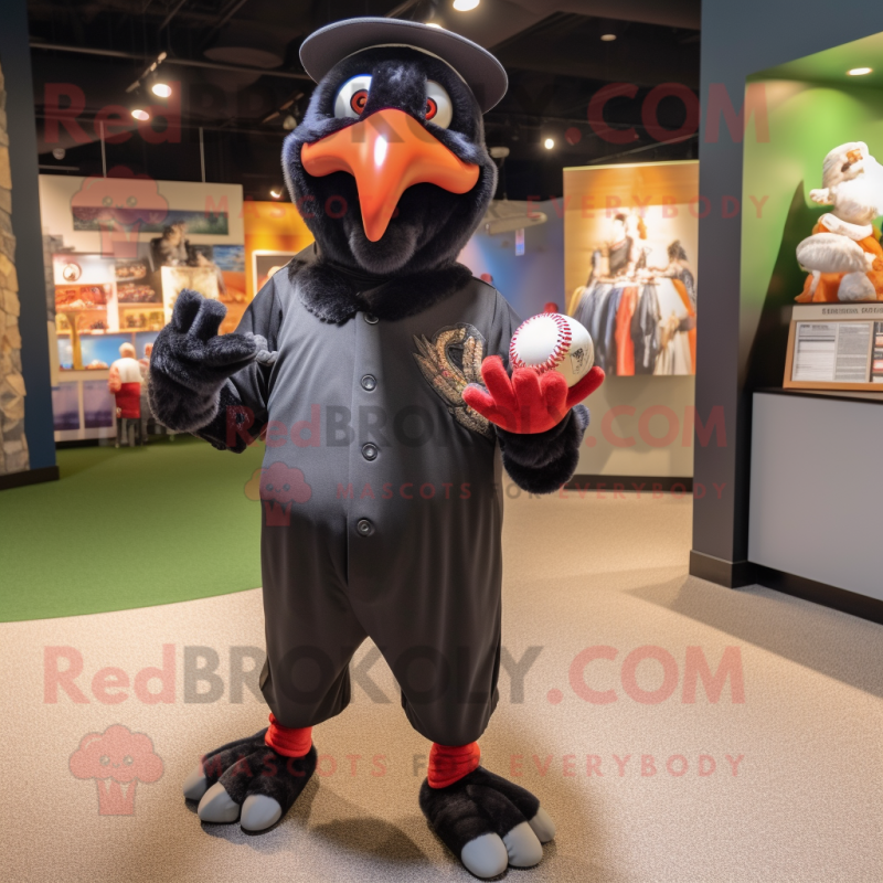 Black Parrot mascot costume character dressed with a Baseball Tee and Earrings