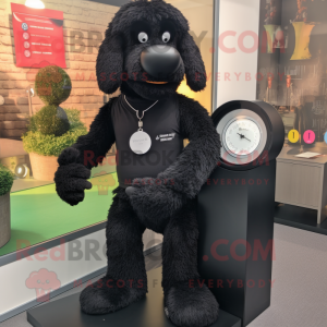Black Dog mascot costume character dressed with a Playsuit and Bracelet watches