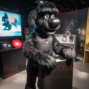 Black Dog mascot costume character dressed with a Playsuit and Bracelet watches