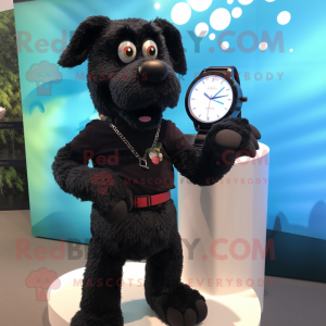 Black Dog mascot costume character dressed with a Playsuit and Bracelet watches