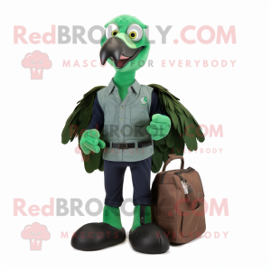 Forest Green Vulture mascot costume character dressed with a Bootcut Jeans and Wallets
