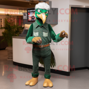 Forest Green Vulture mascot costume character dressed with a Bootcut Jeans and Wallets