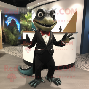 Black Lizard mascot costume character dressed with a Tuxedo and Anklets