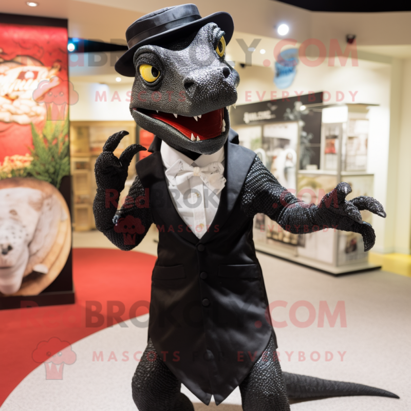 Black Lizard mascot costume character dressed with a Tuxedo and Anklets Black Lizard mascot costume character dressed with a Tuxedo and Anklets