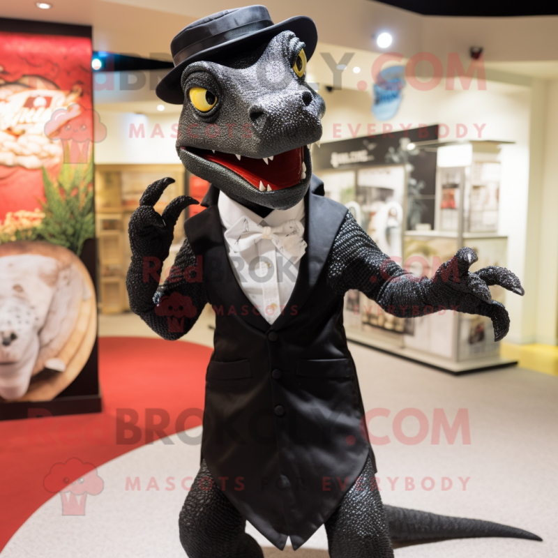 Black Lizard mascot costume character dressed with a Tuxedo and Anklets