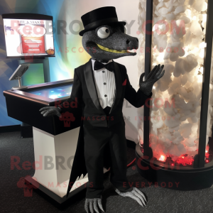 Black Lizard mascot costume character dressed with a Tuxedo and Anklets